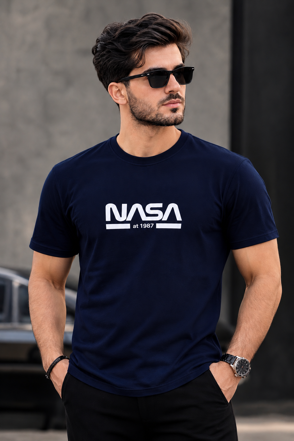 تیشرت مردانه طرح NASAسایز L(رنگ بندی )