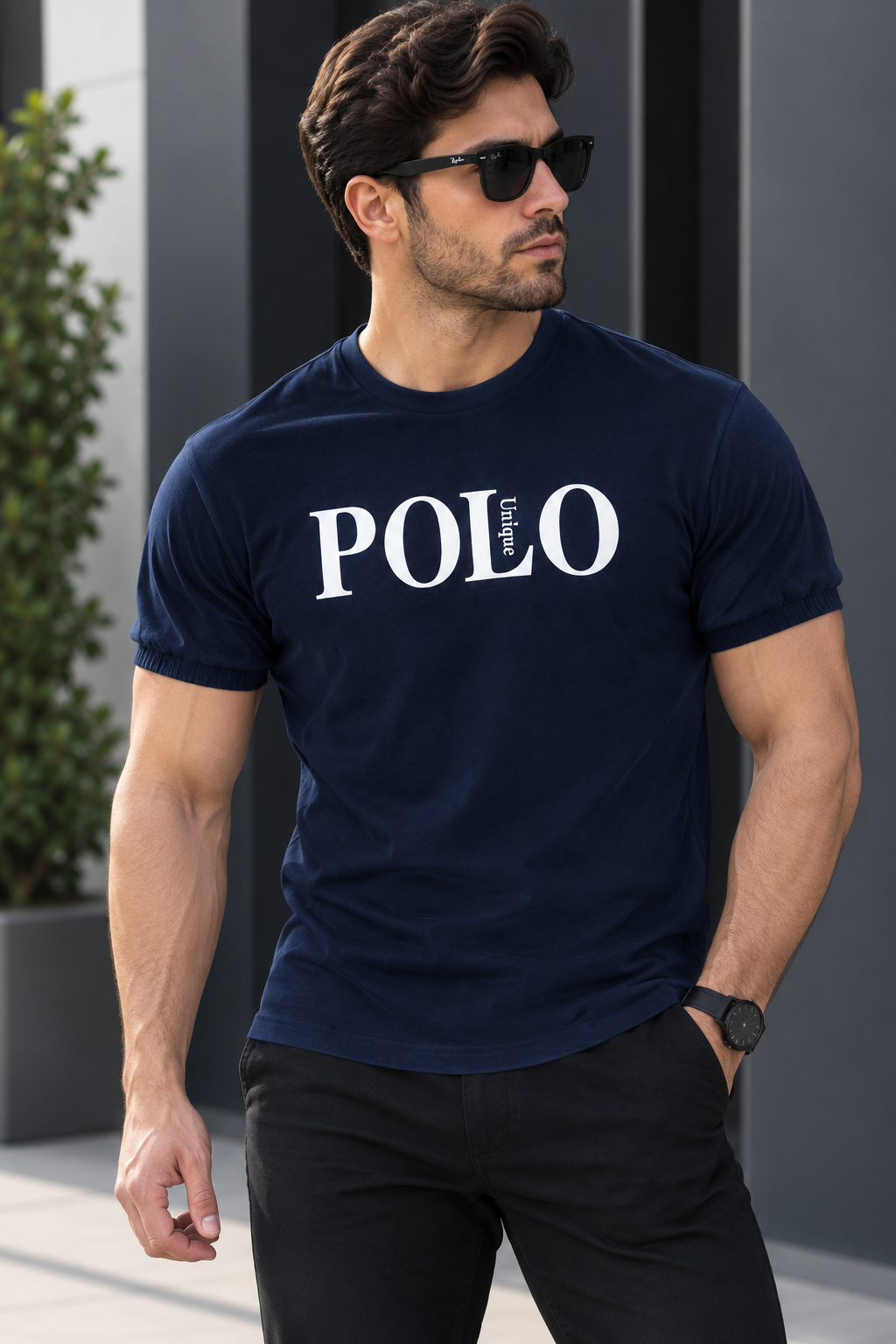 تیشرت مردانه طرح POLO رنگ سورمه ای سایز بندی