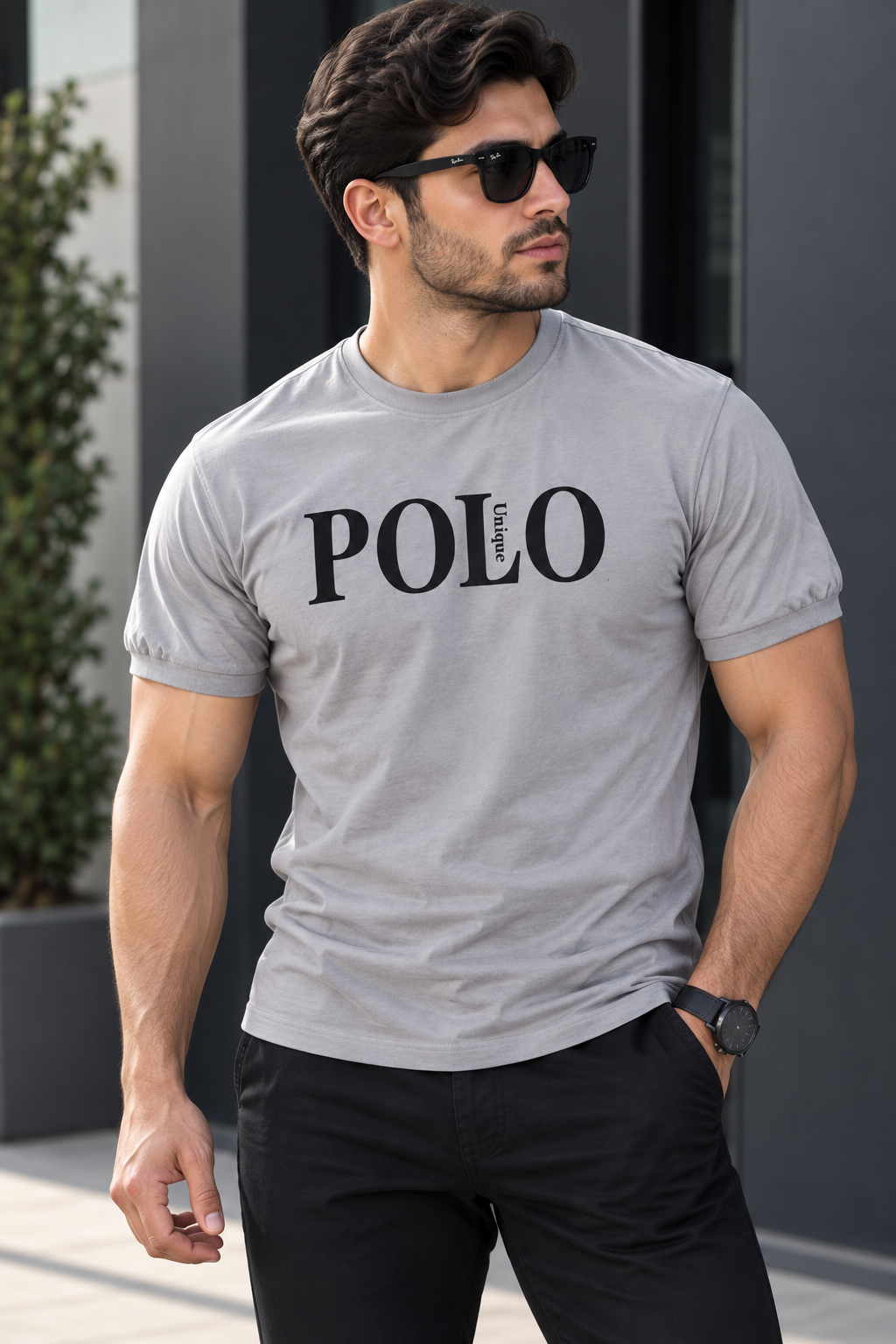 تیشرت مردانه طرح POLO رنگ طوسی سایز بندی