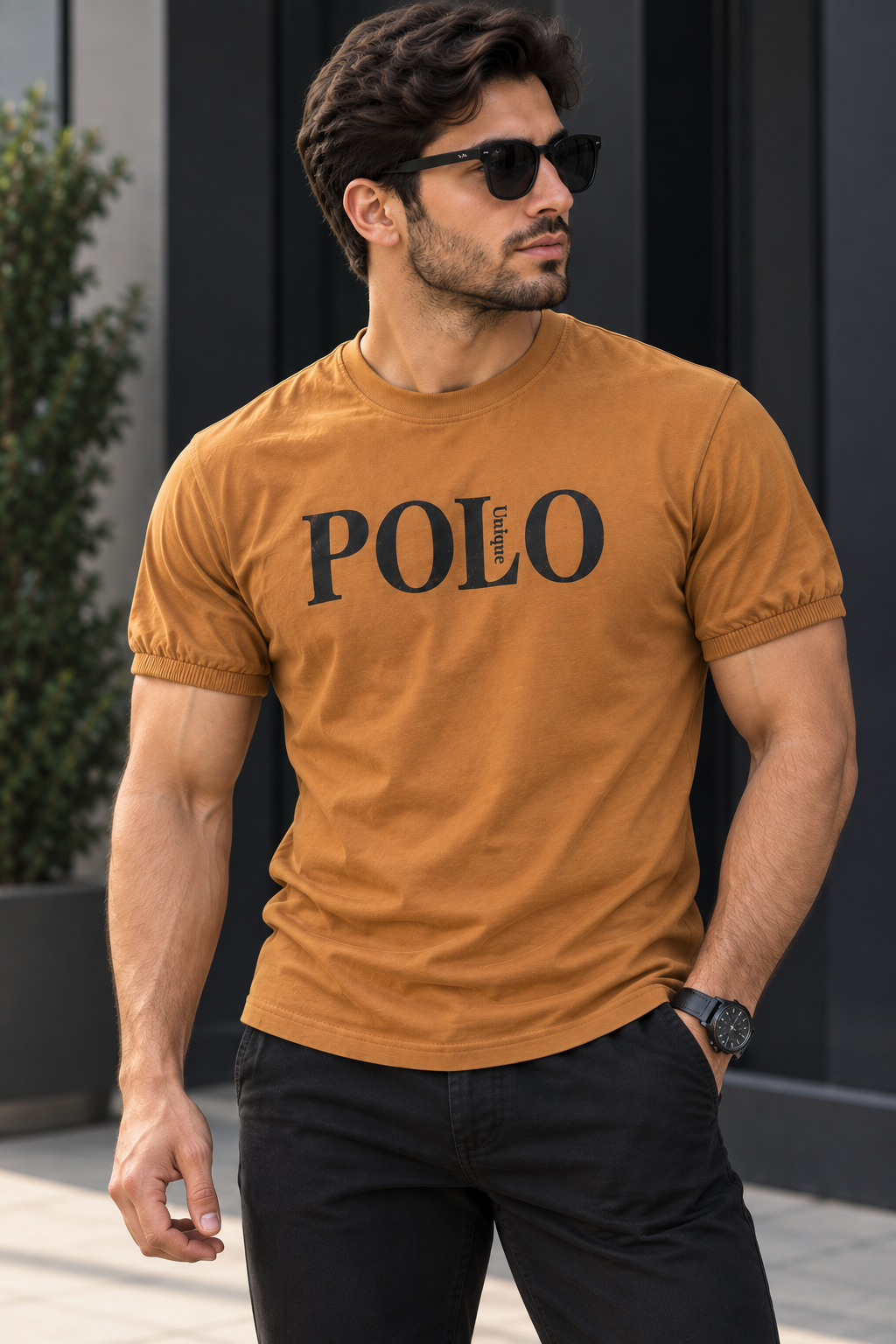 تیشرت مردانه طرح POLO رنگ خردلی سایز بندی