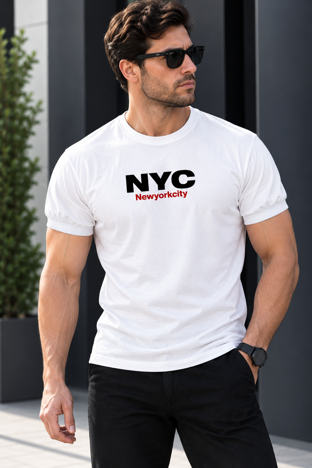 تیشرت مردانه رنگ سفید  طرح NYC سایز بندی
