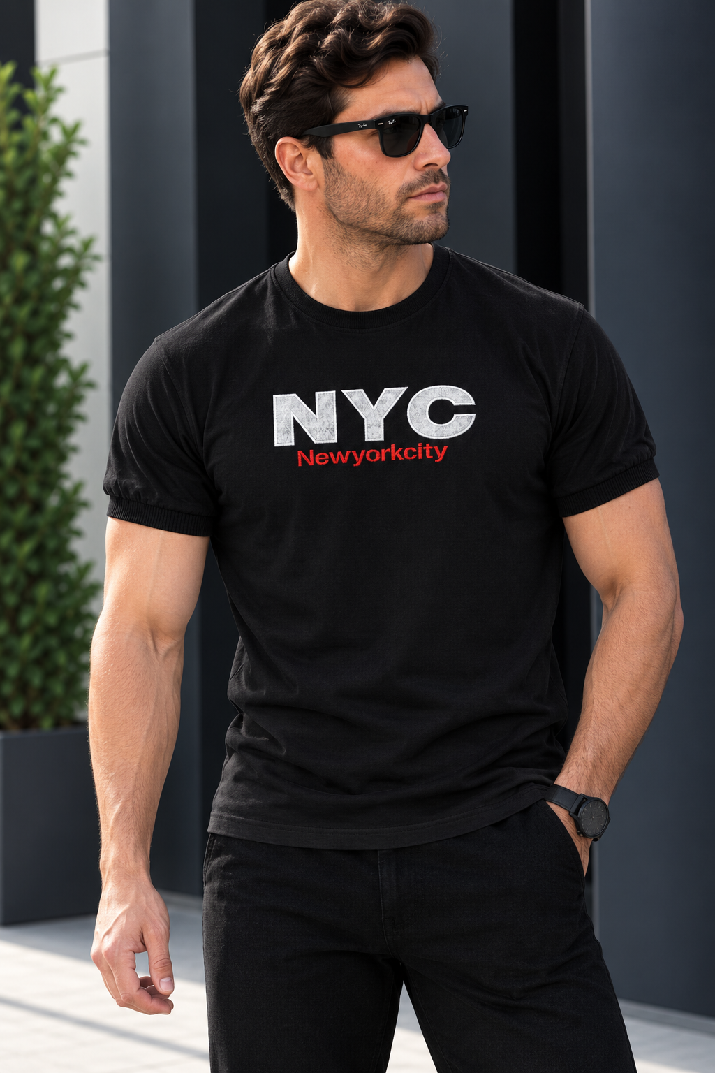 تیشرت مردانه رنگ مشکی طرح NYC سایز XL