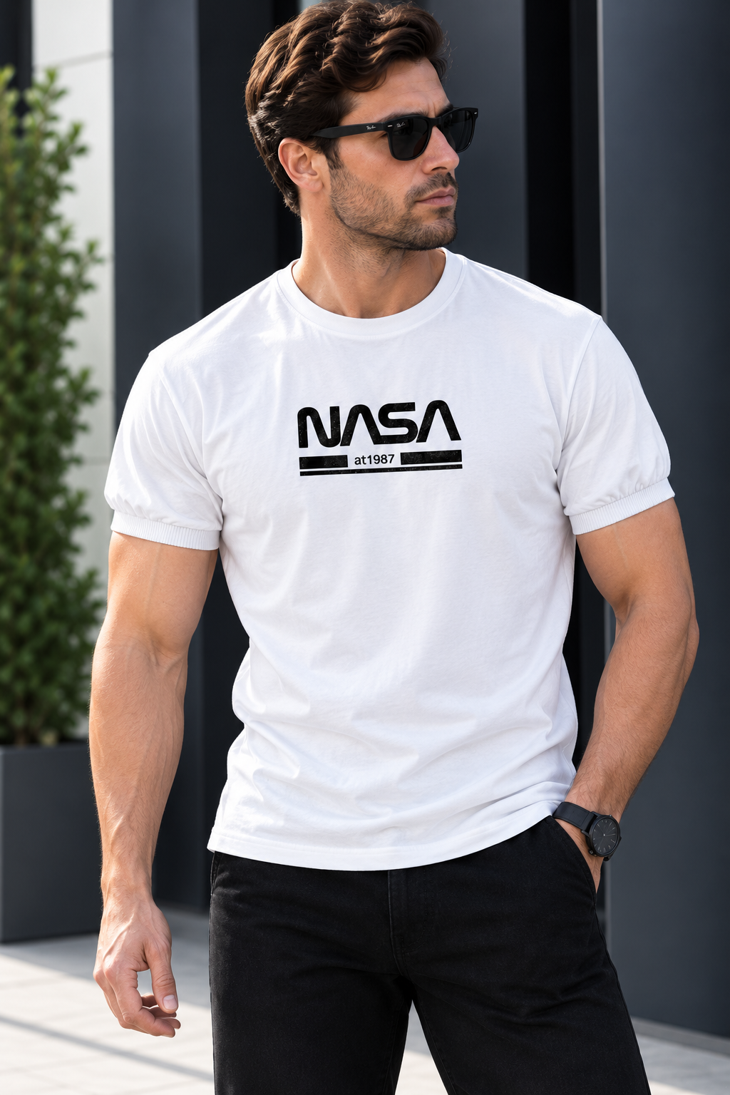 تیشرت مردانه طرح NASA رنگ سفید  سایز 2XL