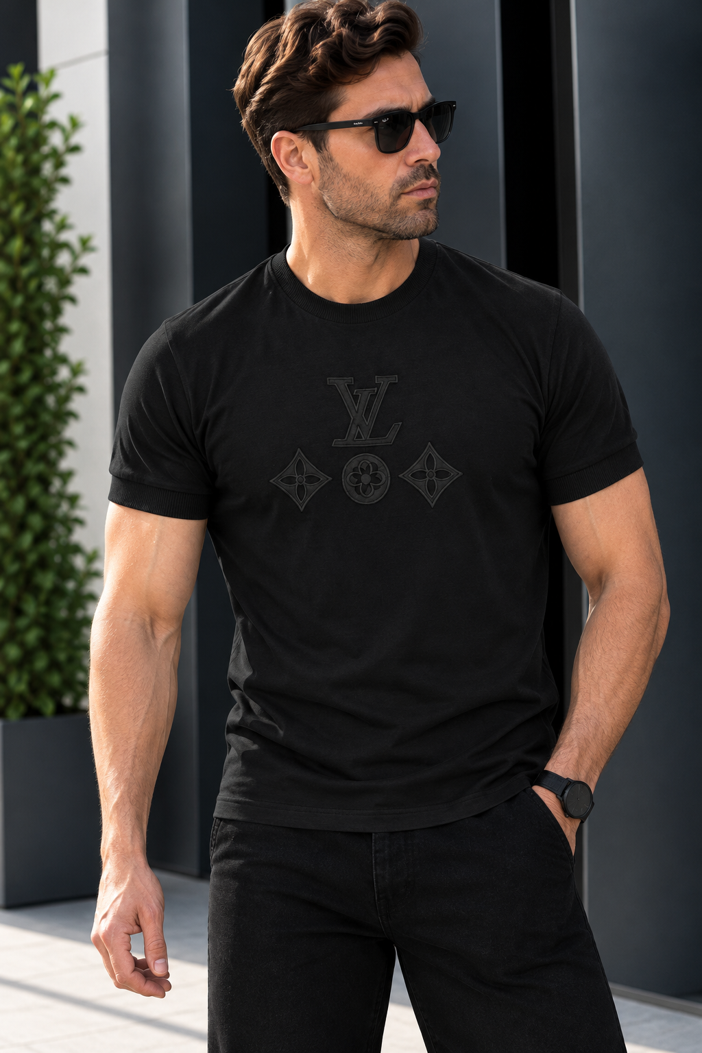 تیشرت مردانه طرح LV، رنگ مشکی   ، سایز XL