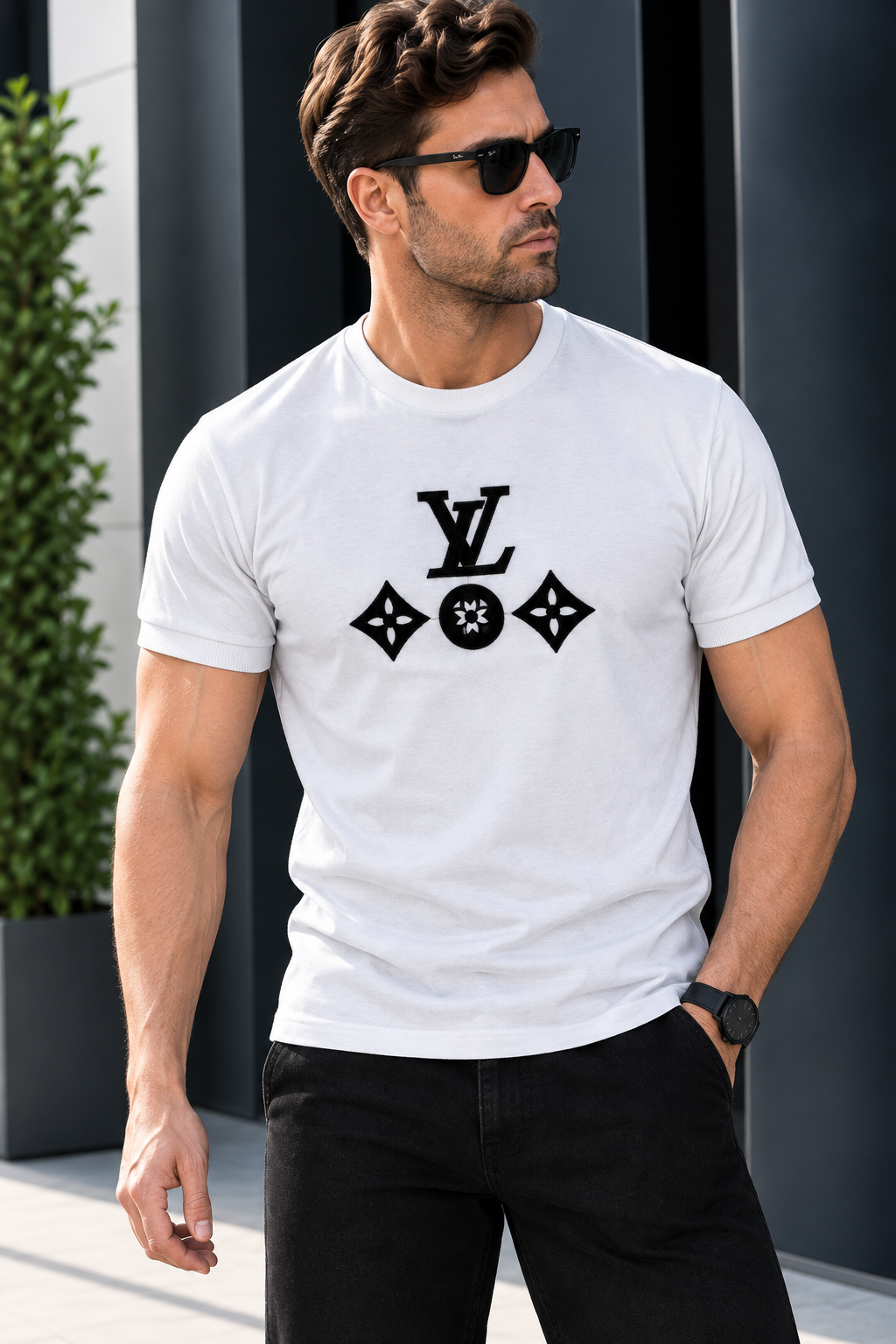 تیشرت مردانه طرح LV، رنگ سفید  ، سایز بندی
