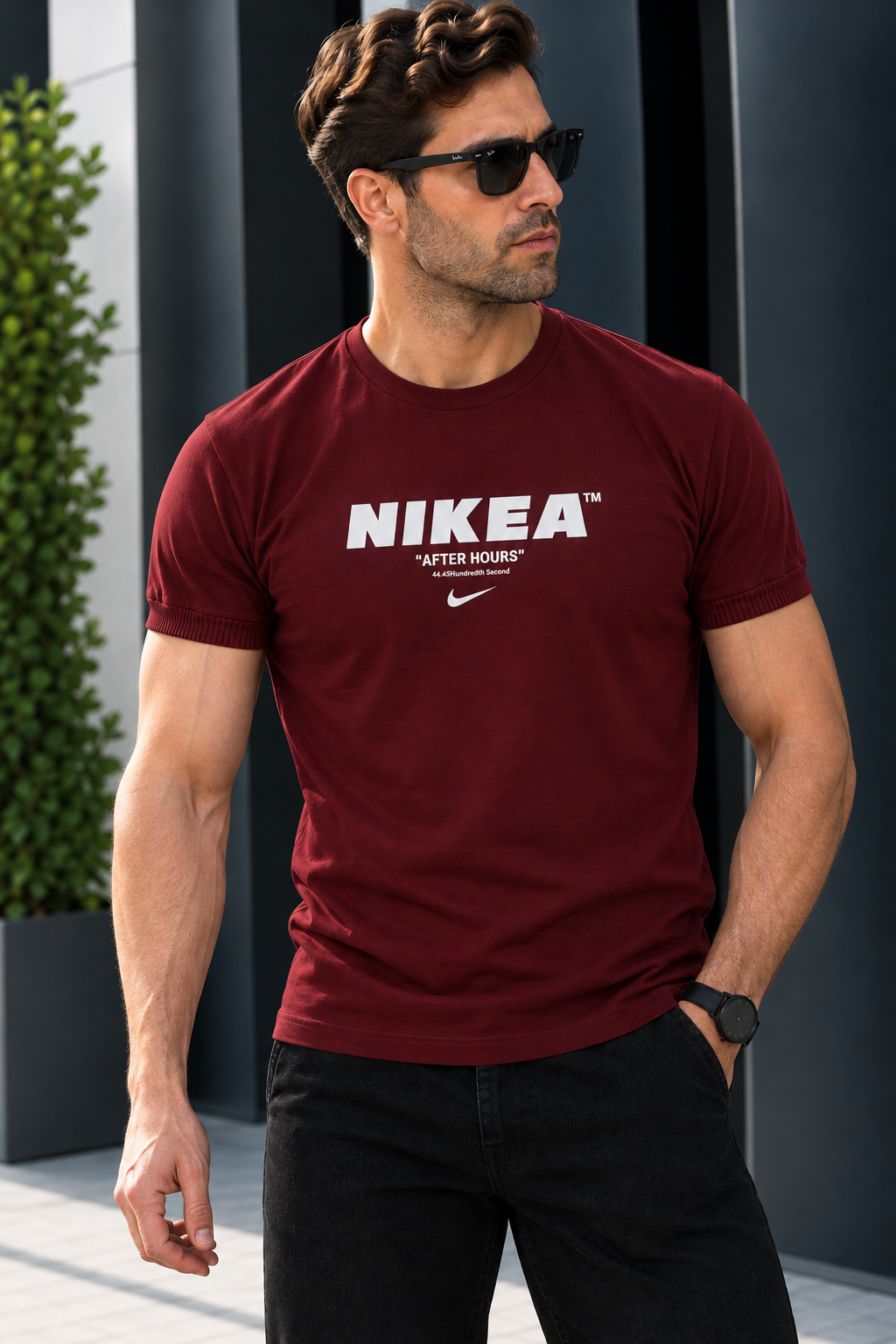 تیشرت مردانه طرح NIKEA، رنگ زرشکی   ، سایز XL