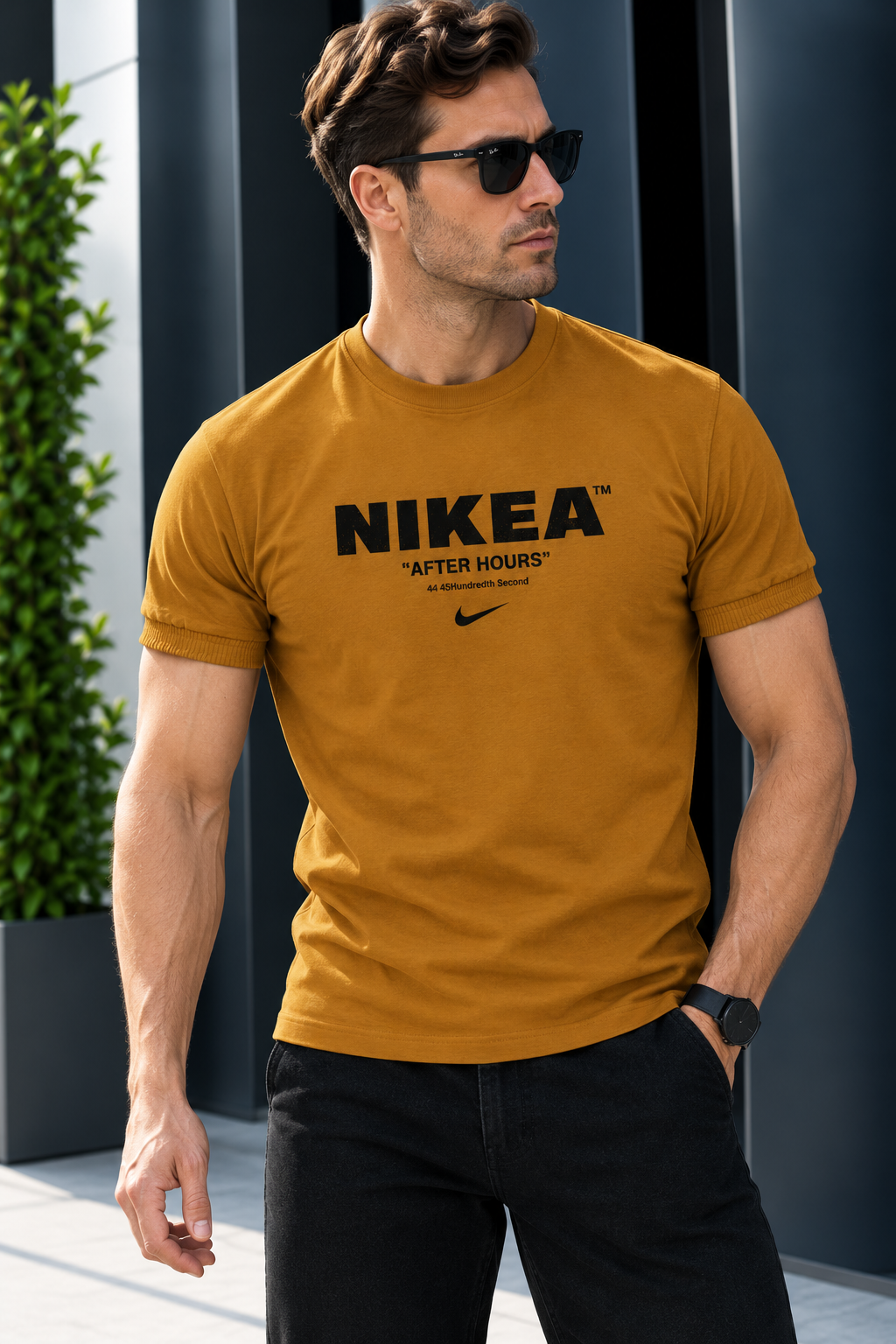 تیشرت مردانه طرح NIKEA، رنگ خردلی   ، سایز XL